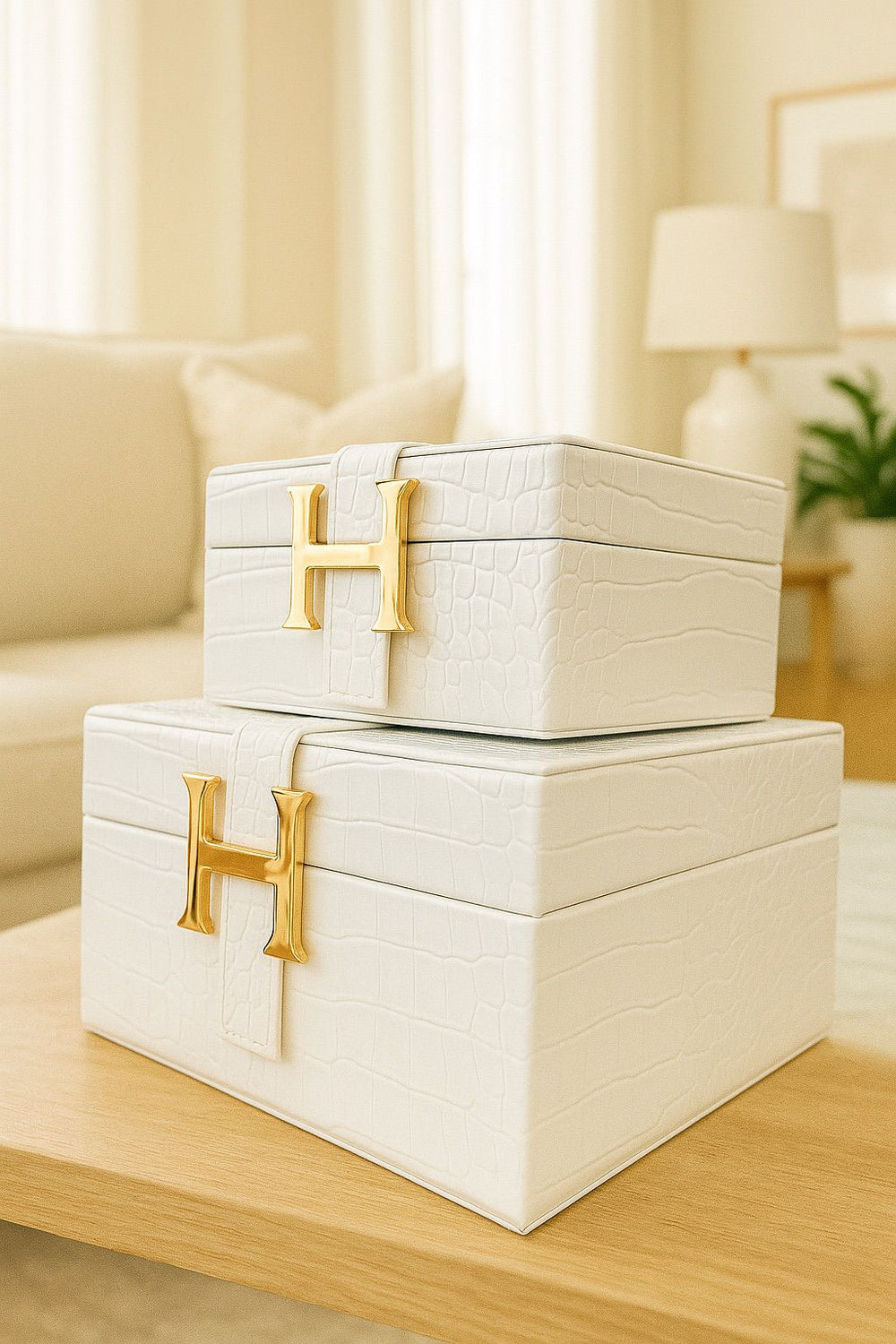 Lyxig Dekorativ Läderlåda Set H-Modell Vit (2-pack)