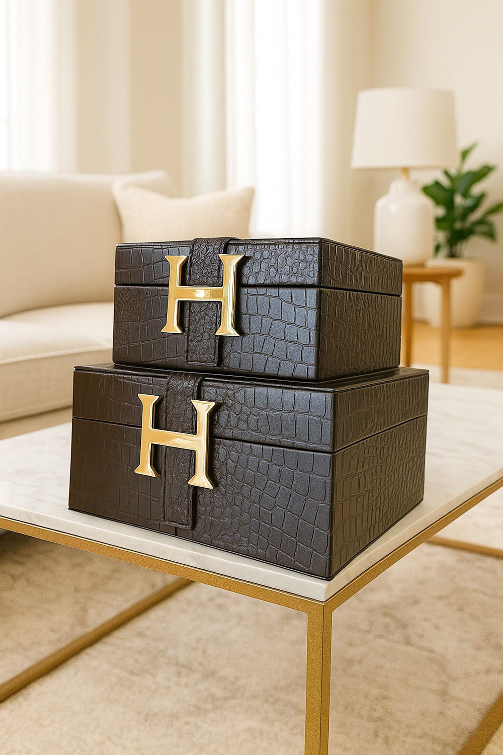 Lyxig Dekorativ Läderlåda Set H-Modell - Svart (2-pack)