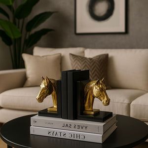 Lyxig Bokhållare Set med Guldhästhuvud Detalj - Guld (2-pack)