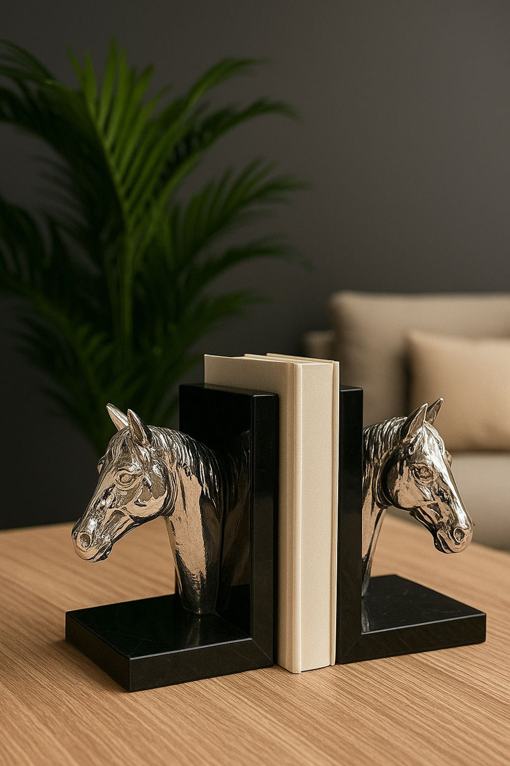 Lyxig Bokhållare Set med Guldhästhuvud Detalj - Silver (2-pack)