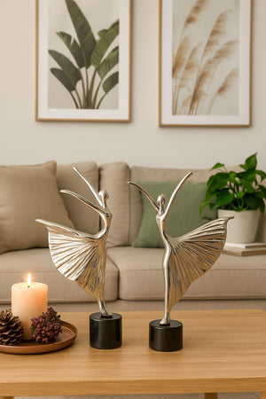 Elegant Skulptur Set med Silvergjutna Balettfigurer - Silver (2-pack)