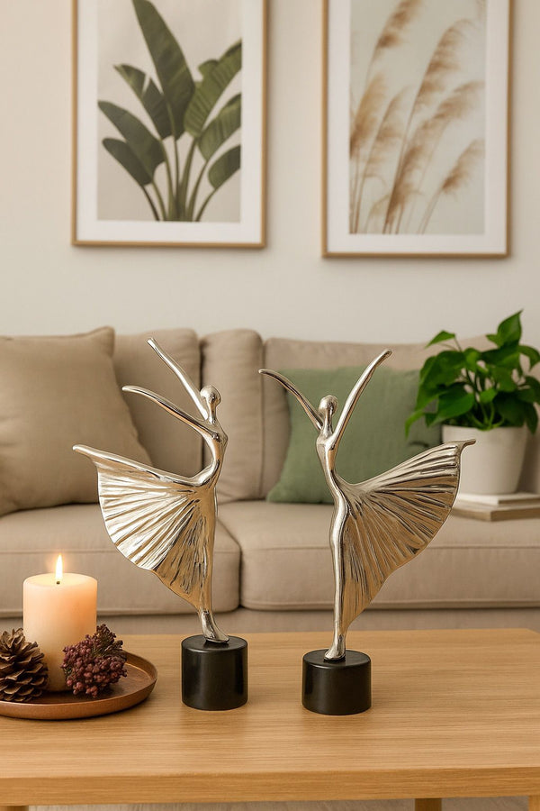 Elegant Skulptur Set med Silvergjutna Balettfigurer - Silver (2-pack)