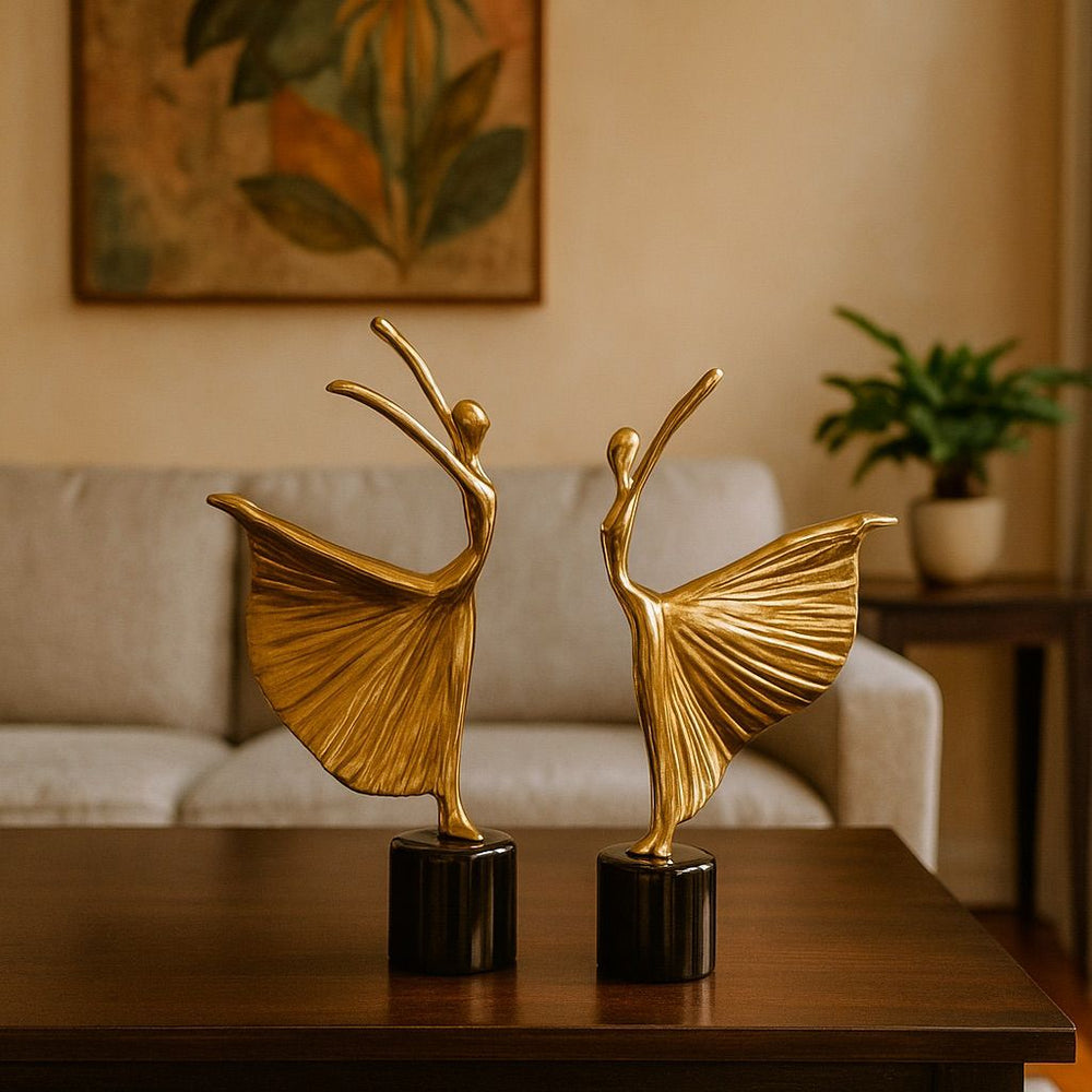Elegant Skulptur Set med Silvergjutna Balettfigurer - Guld (2-pack)