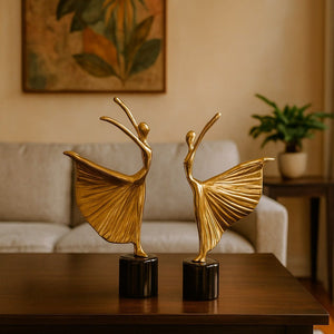 Elegant Skulptur Set med Silvergjutna Balettfigurer - Guld (2-pack)