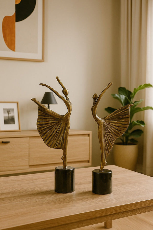Elegant Skulptur Set med Silvergjutna Balettfigurer - Antik (2-pack)