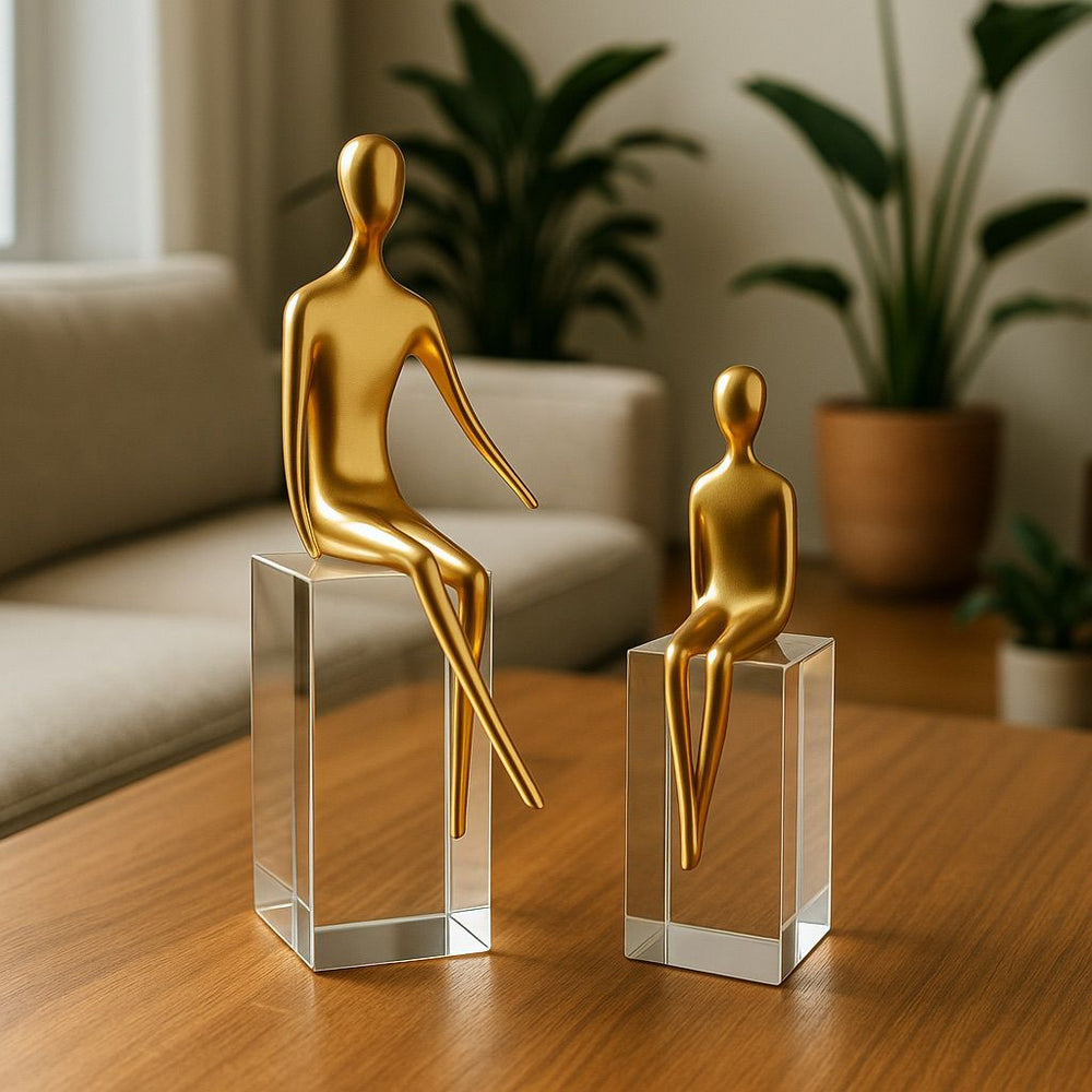 Lyxigt Dekorativt Set med Sittande Figur på Kristallbas - Guld (2-pack)