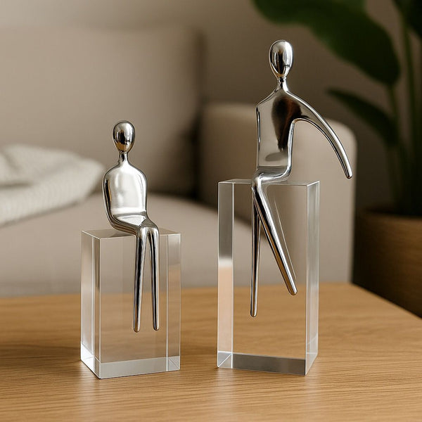 Lyxigt Dekorativt Set med Sittande Figur på Kristallbas - Silver (2-pack)