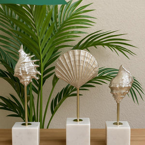 Lyxigt Dekorativt Set Snäckskal / Mussel Figur på Marmorbas - Silver (3-pack)