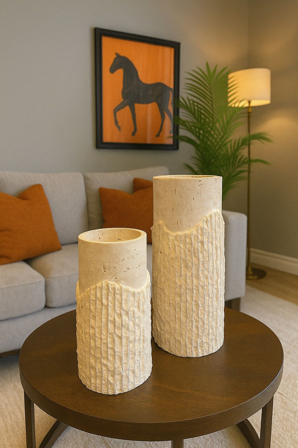 Lyxigt Dekorativt Vas Set med Travertin Look (2-pack)