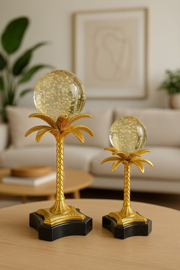 Lyxigt Dekorativt Set med Palmfigur och Glasklot - Silver  (2-pack)