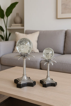 Lyxigt Dekorativt Set med Palmfigur och Glasklot - Guld (2-pack)