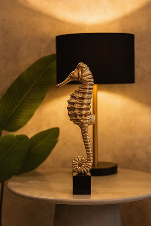 Lyxig Sjöhäst Figur / Dekor i Antik Brons på Marmorbas - Guld