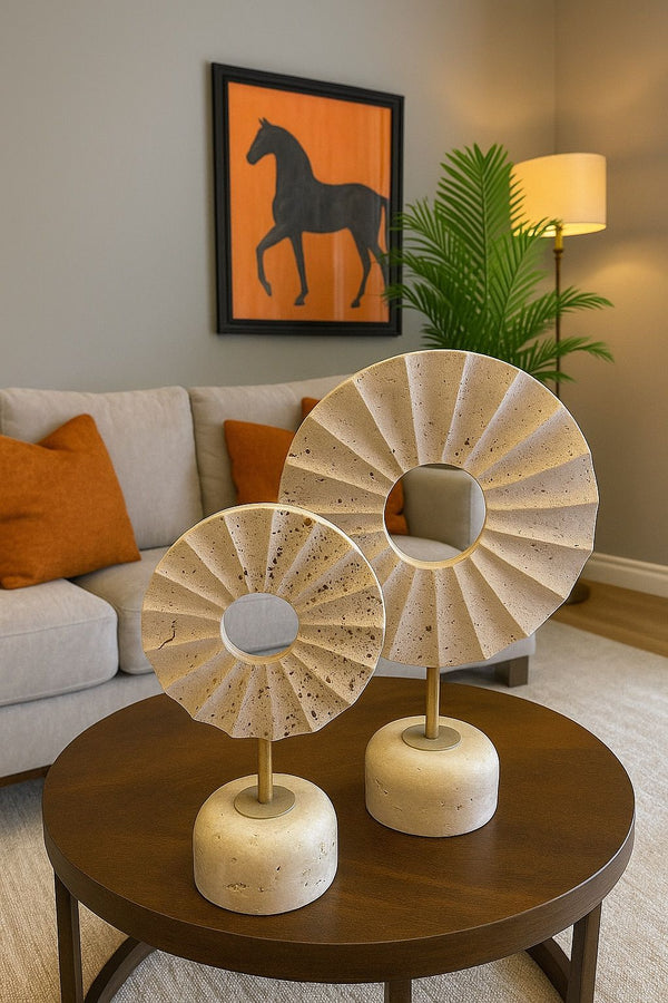 Lyxigt Dekorativt Set med Propeller Figur på Travertin Look Bas (2-pack)