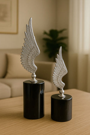 Lyxigt Dekorativt Set Änglavinge Figur  - Silver (2-pack)
