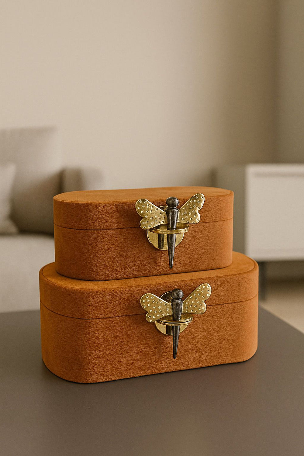 Lyxig Dekorativ Låda Set med Fjärilsfigur - Vinröd (2-pack)