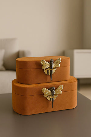 Lyxig Dekorativ Låda Set med Fjärilsfigur - Vinröd (2-pack)