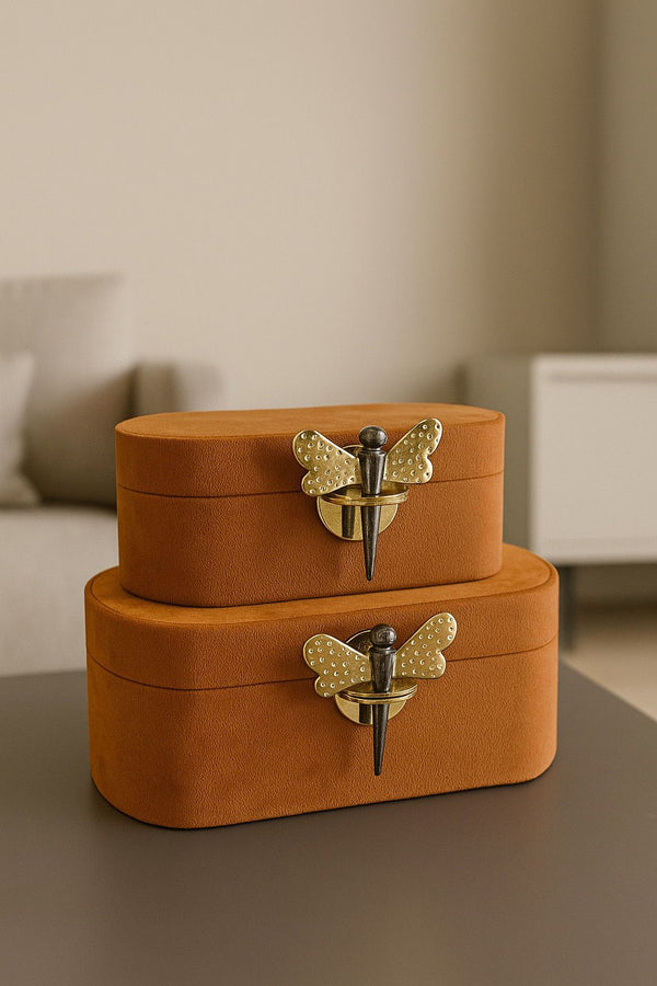 Lyxig Dekorativ Låda Set med Fjärilsfigur - Vinröd (2-pack)