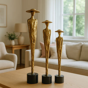 Lyxigt Abstrakt Skulptur Set Kvinna med Hatt - Guld (3-pack)
