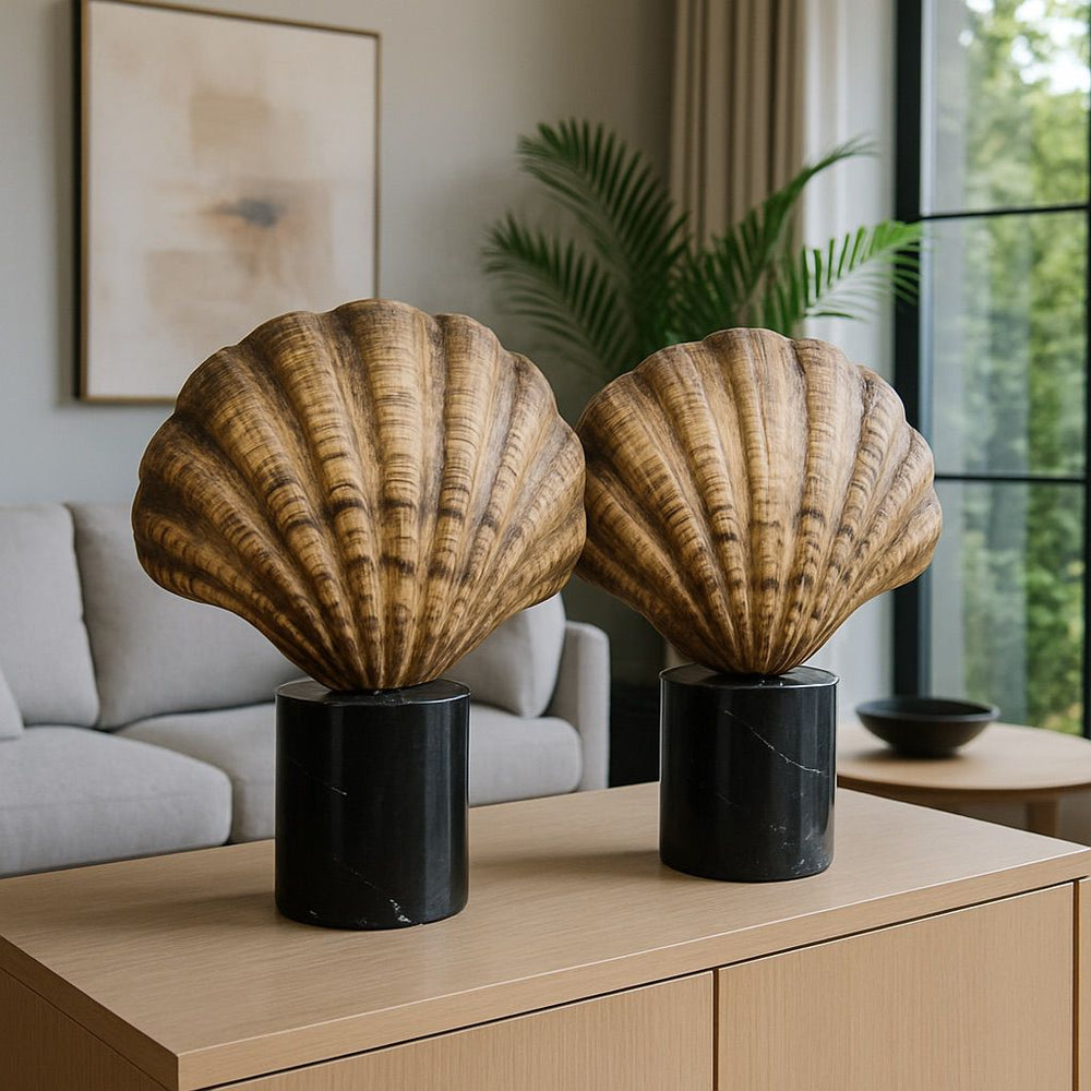Lyxigt Dekorativt Set Ostronskal (2-pack) / Svart Marmor Bas - Antik