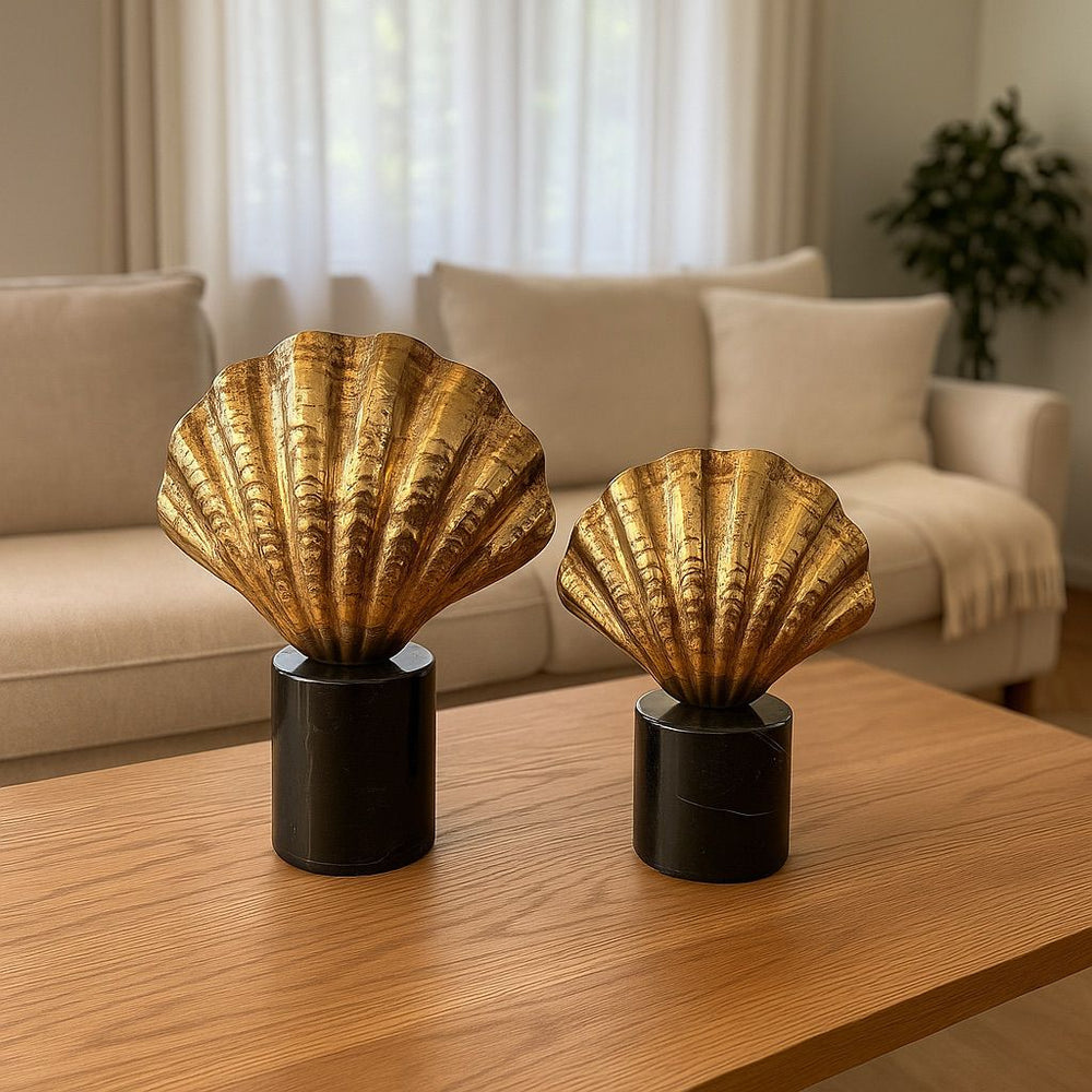 Lyxigt Dekorativt Set Ostronskal (2-pack) / Svart Marmor Bas - Guld