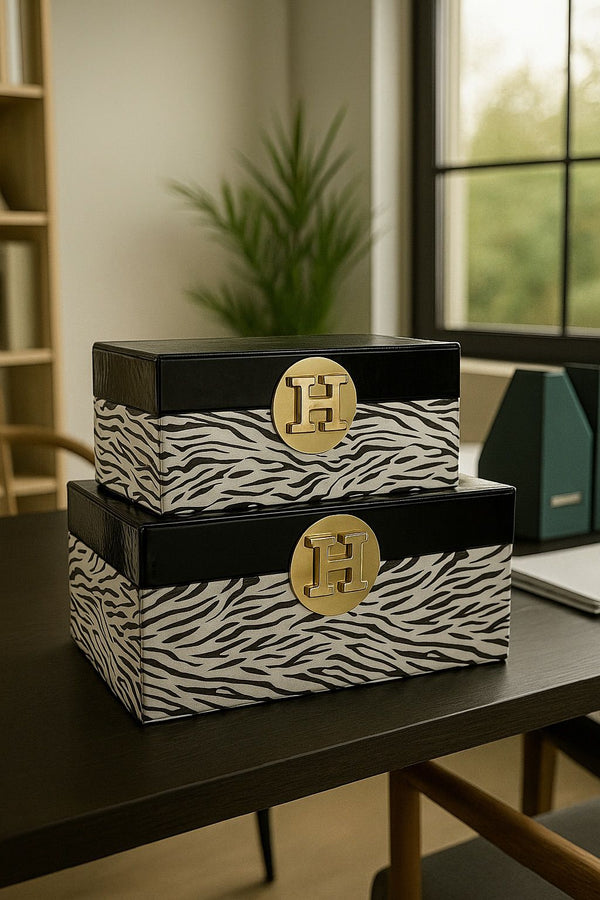 Lyxig Dekorativ Läderlåda Set H-Modell med Zebramönster (2-pack)