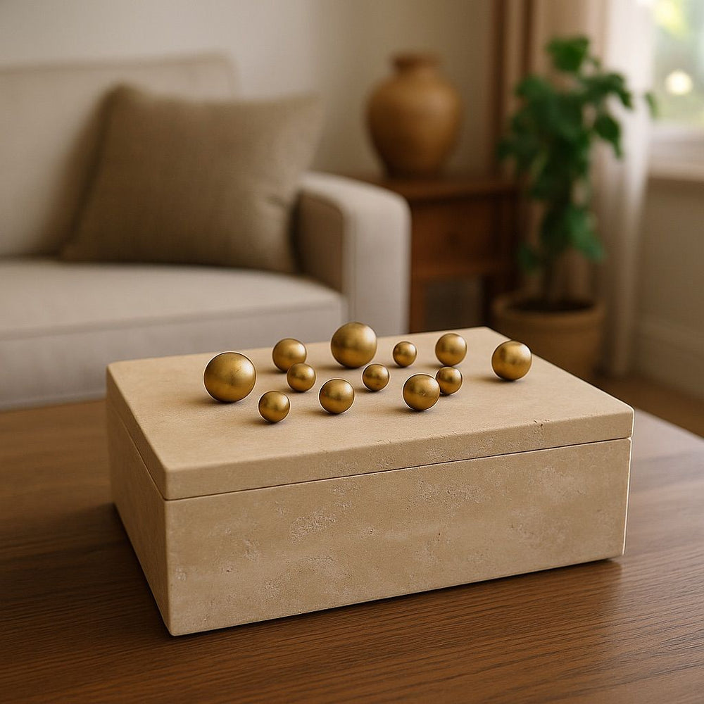 Lyxig Dekorativ Låda i Travertin / Förvaring och Föremål i Natursten