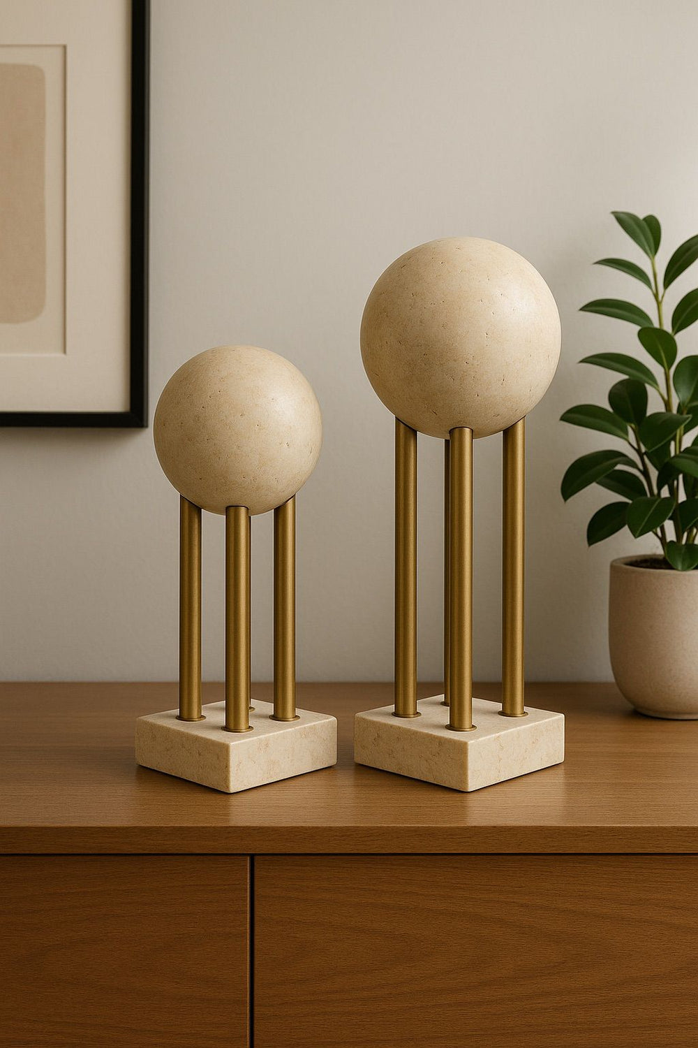 Lyxigt Dekorativt Set Travertin Kula Stativ (2-pack)
