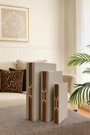 Lyxigt Dekorativt Linne Läder Låda Set - Brun (3-pack)