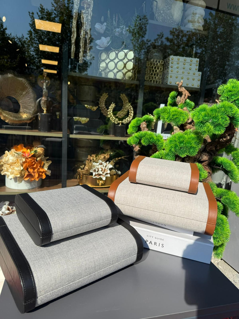 Lyxigt Dekorativt Ovalt Linne Låda Set - Grå (2-pack)