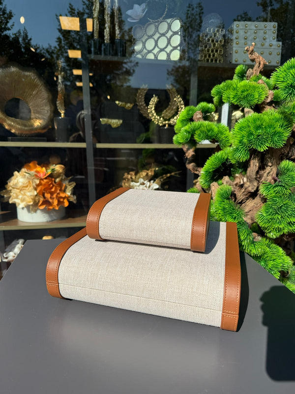 Lyxigt Dekorativt Ovalt Linne Låda Set - Brun (2-pack) (Kopya)