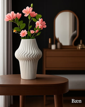 Aura Lyxig Dekorations Vas / Vit Matt Keramik med Vågig (Räfflad) Yta