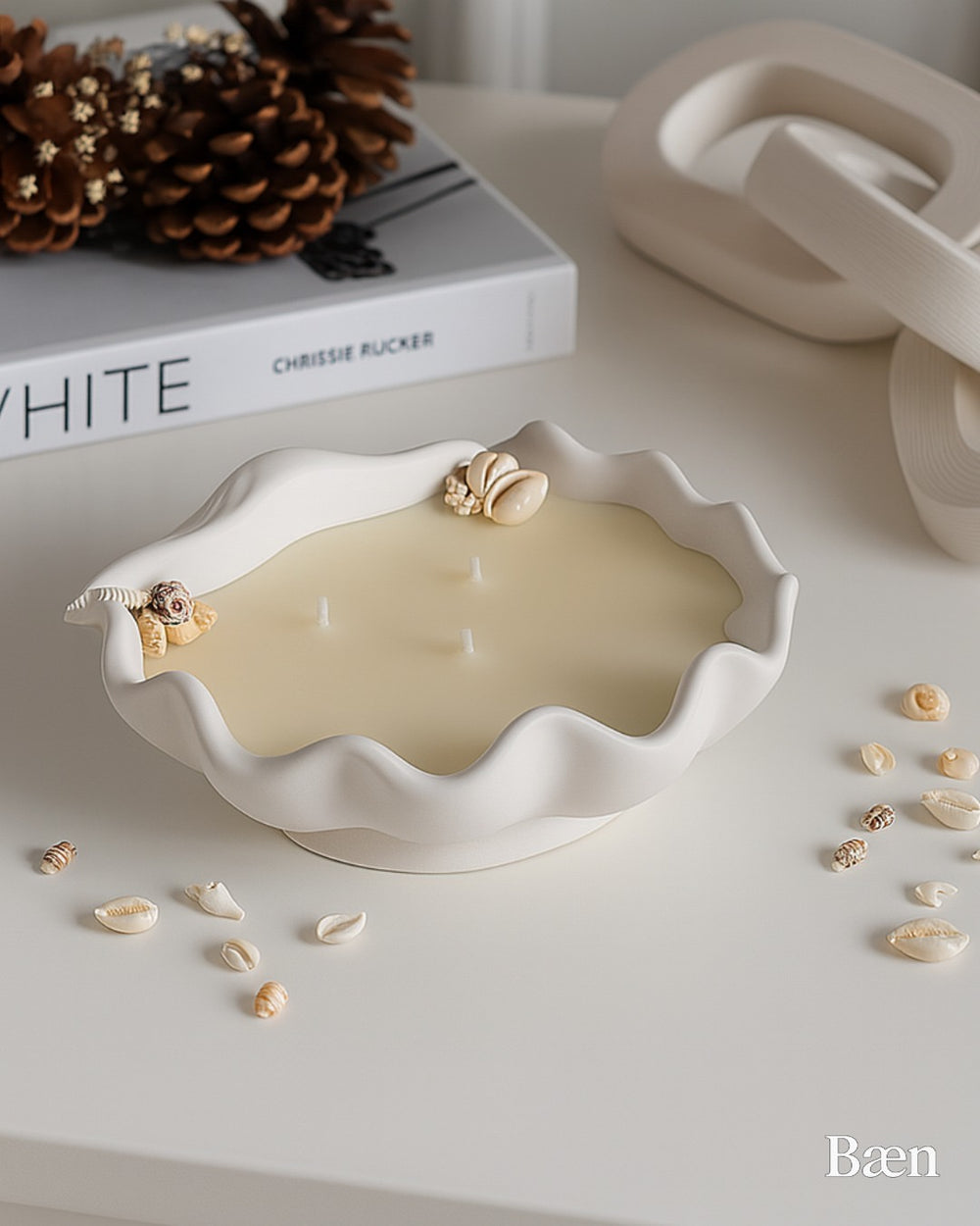 Sjöskal Design Lyxig Keramik Ljuslykta & Smyckesfat / Dekorativt Föremål med Skaldetaljer