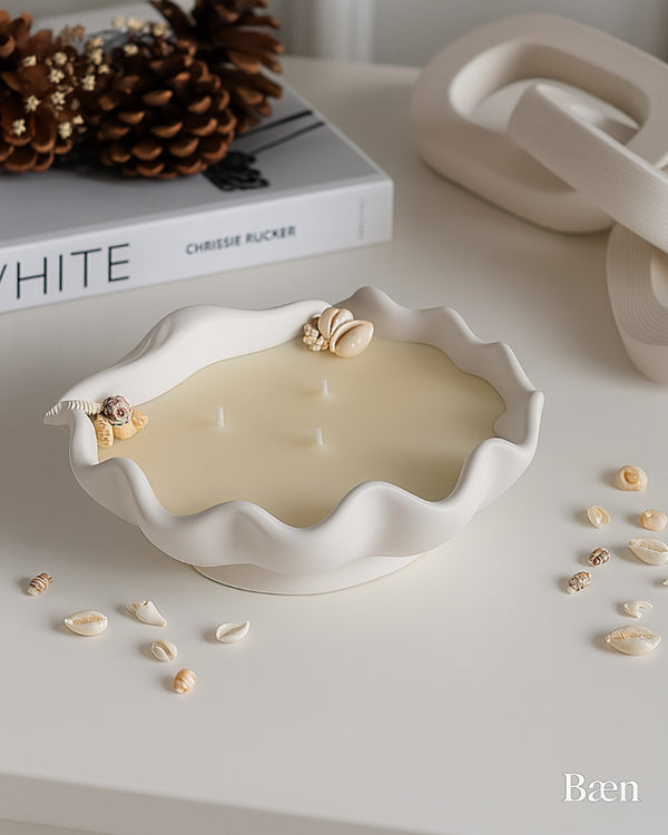 Sjöskal Design Lyxig Keramik Ljuslykta & Smyckesfat / Dekorativt Föremål med Skaldetaljer