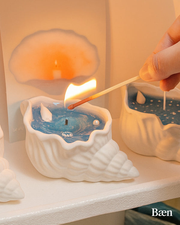 Mini Sjöskal Keramik Ljuslykta / Dekorativt Föremål med Kusttema