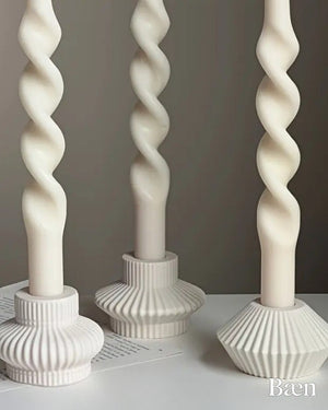 Lyxig Ljusstake Set (3-pack) / Vit Keramik Räfflad (Radiell) Bas