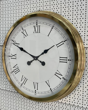 Väggklocka i Guldmetall med Romerska Siffror (60 cm)