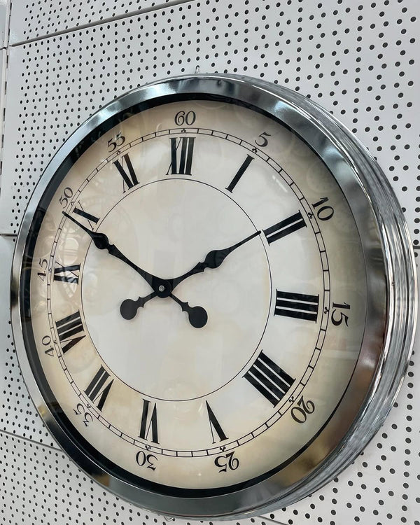 Väggklocka i Krommetall med Romerska Siffror (60 cm)