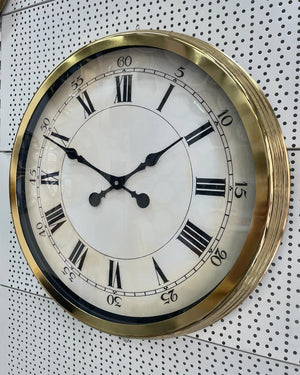 Väggklocka i Guldmetall med Romerska Siffror (60 cm)