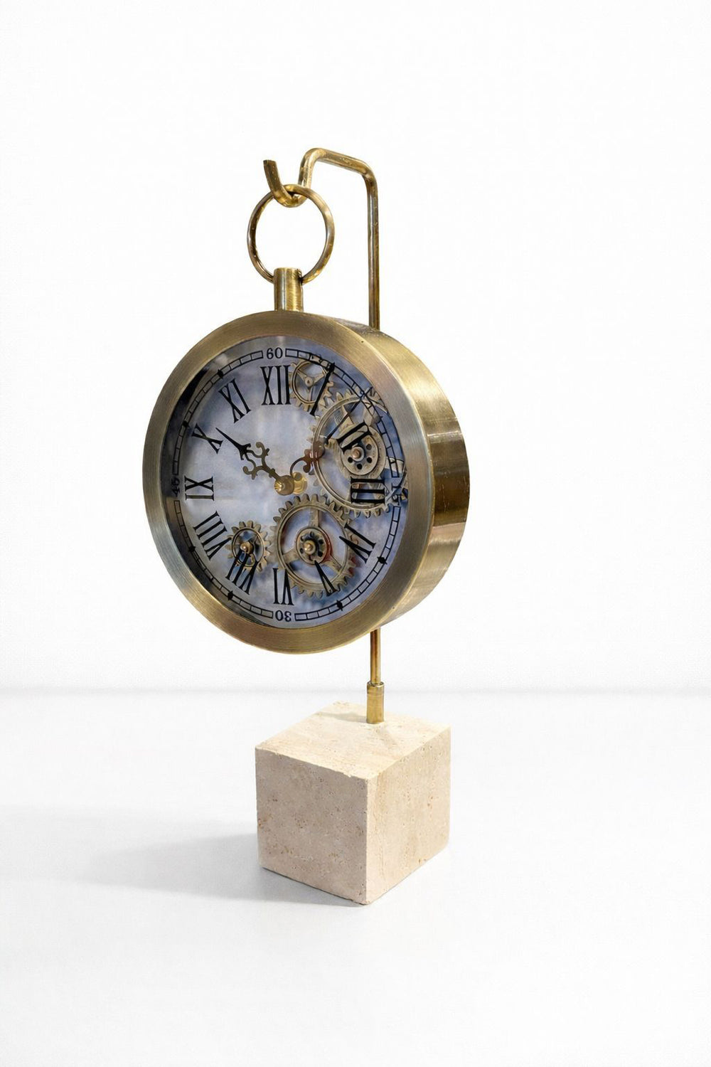 Dekorativ Bordsklocka Metallhölje och Bas i Gjuten Sten - Antik Guld