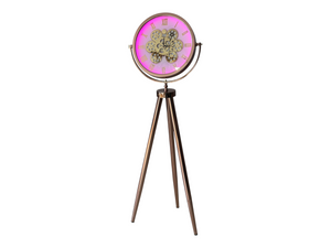 LED-belyst tripodklocka med bronsfärgat krommetallhjul – rosébrons metallben (150 × 45 cm)