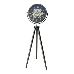 LED-belyst tripodklocka med metallhjul – svarta platinfärgade metallben (150 × 45 cm)