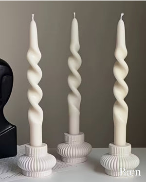 Lyxig Ljusstake Set (3-pack) / Vit Keramik Räfflad (Radiell) Bas