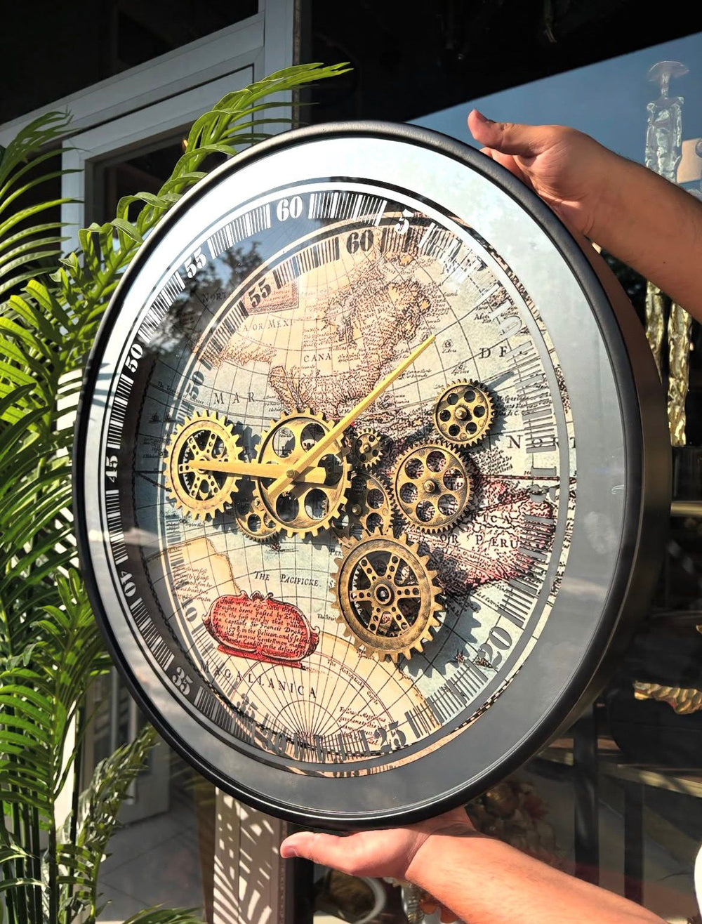 Lyxig Spegel-Världskarta Väggklocka