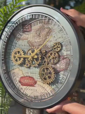 Lyxig Spegel-Världskarta Väggklocka